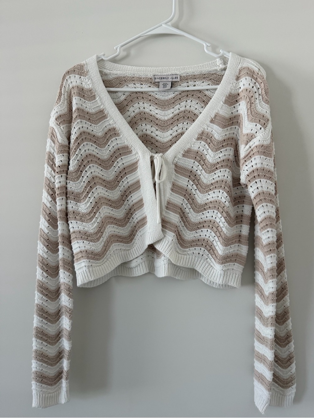 Sincerely Jules Cream Tan Chevron Tie Front Cardigan Women’s XL